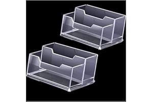 CuiCanfla Tarjeteros de Escritorio,Soportes para Tarjetas de Vista, 2 Bolsillos Transparentes Tarjeta de Visita Tarjeta Organizador de Escritorio para Escritorio, para Oficina, Mostrador, Hogar