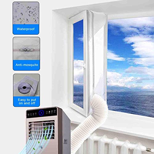 MonQi 400cm Aislamiento de Ventanas para Aire Acondicionado Móvil y Secadora- Fácil de Instalar - Presente 2 *4m Goma de Sellado de Puertas y Ventanas Como Regalo