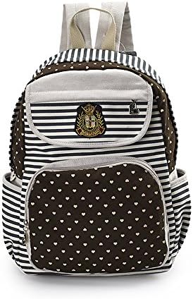 Women's Ladies Girls Backpack Korean Version Of The Shoulder Bag Fashion Canvas Wave Female Backpack Leisure Travel Bag School Students Computer Bag(32*14*42Cm)(C)