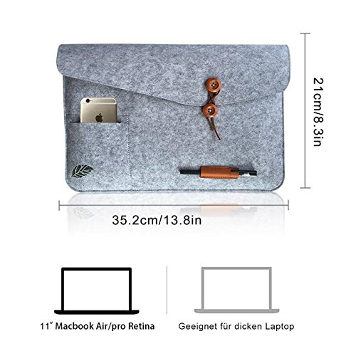 Laptoptasche Sleeve Schutzh  lle Tasche Filz 11-15 Zoll f  r iPad Air Macbook Notebook Laptops grau Bugat