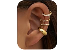 Finrezio 3/4Pcs Ear Cuff 14K Gold Silver Ear Cuff Earrings for Women Gold Ear Cuff No Piercing Fake Cartilage Helix Ear Wrap Earrings Gold Silver Ear Cuffs Non Piercing Fake Earring