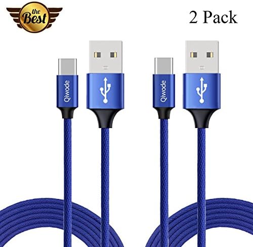 Qiwode USB Type C Cable, 2-Pack Cloth Braided USB C to USB A Cord for Samsung Galaxy Note 8 S8, MacBook, Google Pixel, Sony, OnePlus 5 and More (1.2m, Blue)