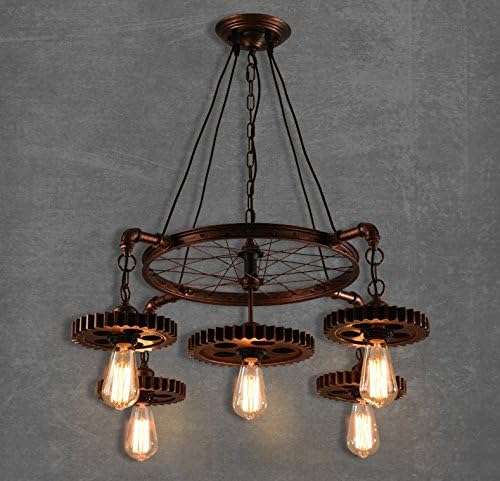 GaoHX Light Industrial Wind American Creative Retro Gear Decorated Wrought-Iron Chandelier Chandeliers,Five