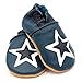 Dotty Fish Soft Leather Baby and Toddler Shoes - Boys Navy and White Star Design with Suede Soles - 18-24 Months