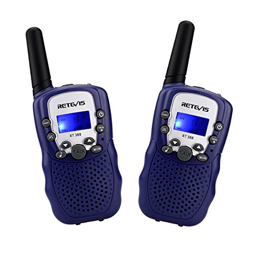 Retevis RT388 Walkie Talkie Niños PMR446 8 Canales LCD Pantalla VOX 10 Tonos de Llamada Linterna Incorporado Walkie-Talkie Niños Juguete Regalo para Niños (Azul Oscuro, 1 Par)