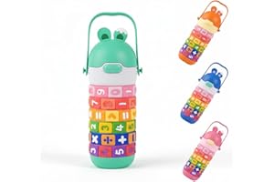 AmiRio Gourde Enfant Isotherme en Acier Inoxydable Anti Fuite avec Paille - Bouteille Metal pour Maternelle, Garçon & Fille 3 à 6 Ans - Ludique et Personnalisable, Sans BPA.