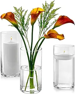 Yuvika Decoration Glass Cylinder Vases 8 Inch Tall - Multi-use: Pillar Candle, Floating Candles Holders or Flower Vase 