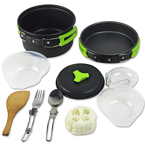 Camping Kochgeschirr | InnooTech Kochgeschirr-Set 11 tlg Kochausrüstung für Outdoor Wandern Picknick | FDA GENEHMIGTE Topf & Pfanne aus Aluminium und Edelstahl | faltbare Löffel & Gabel - 3