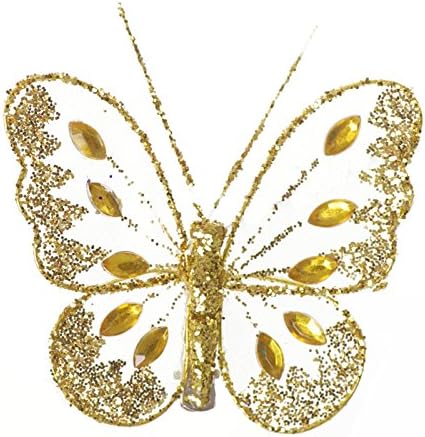 Butterflies With Glitter Diamante Body And Clip On Butterfly Reverse (Gold)