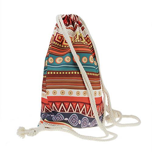 FakeFace Damen Canvas Aufdruck Tasche Tüte Rucksack Turnbeutel Sportbeutel Gymnastikbeutel Schulbeutel Freizeit Casual Shopping Shopper – Streifen - 4