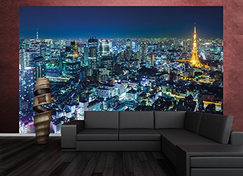 Fototapete Tokyo City Wandbild Dekoration Tokio Skyline night Metropole Tokyo Tower Panorama Bild Japan Deko Welt-Stadt Reisen | Foto-Tapete Wandtapete Fotoposter Wanddeko by GREAT ART (336 x 238 cm) - 9
