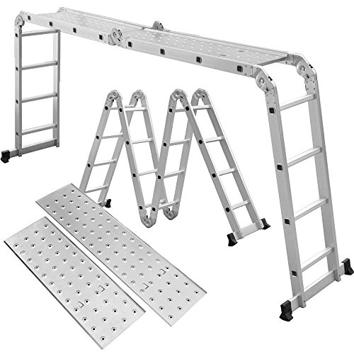 Yahee 470cm Mehrzweckleiter Anlegeleiter Klappleiter Gelenkleiter Leiter mit zwei Gerüstplattenset 6 in 1 Funktion