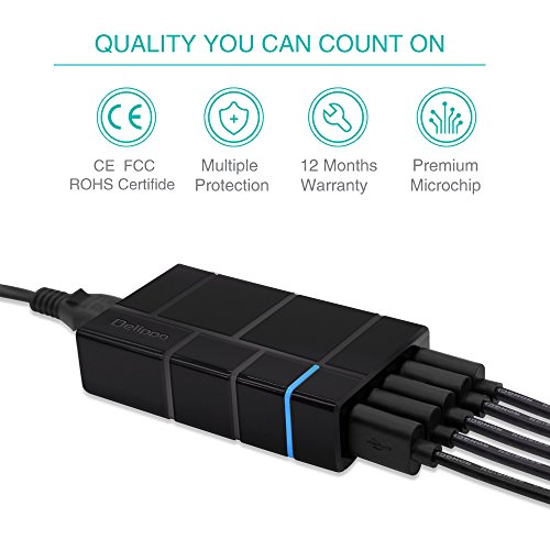 Delippo® 5-Port USB Ladegerät 50W 5V /10A Ladeadapter Charger für iPhone 6S / 6S Plus / 6 /6 plus/ iPad Pro / Air / Mini / Samsung Galaxy S7/ S7 Edge / S6 / S6 Edge /Note 3 2 und Android Geräte (Smartphone, Tablet) Schwarz - 5