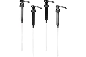 MUYAPAY 4 Pièces Pompe Sirop, Distributeur Sirop Pompe, Plastique Pompe Sirop Pompe de Rechange avec Tuyau, Réutilisables Pompe Doseuse, Livré avec 4 Tuyaux Longs, Peut être Recadré, Noir