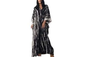 Lazz1on Femme Longue Robe de Plage Eté Taille Grande Caftan Maxi Kimono Cache-Maillot de Bain Paréo pour Les Vacances