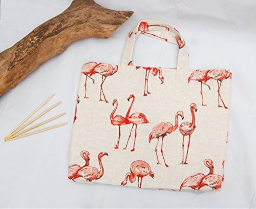 Large knitting bag with flamingo print, craft bag, knitting tote