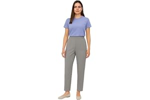 MAARAE Women's Straight Leg Trousers with Elasticated Waist – Comfortable Stretch Pants for Work, Office & Casual Wear, Avaialble in Multiple Colours and Sizes