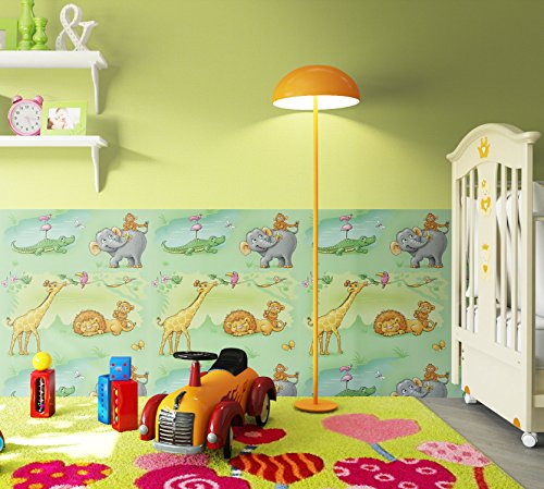 NEWROOM Kindertapete Hellgrün Papiertapete Blau,Grau,Grün,Orange,Pink,Weiß Kinder Tiere schöne moderne und edle Optik für Babys, Jungs oder Mädchen , inklusive Tapezier Ratgeber - 4