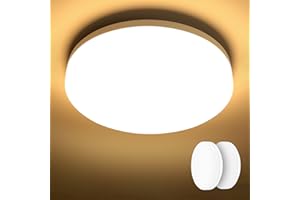 Lepro Plafonnier LED 15 W [2 pièces], plafonnier LED IP54 étanche 3000 K 1500 lm, lampe de salle de bain, plafond, rond, idéal pour salle de bain, chambre à coucher, couloir, cuisine, salon, balcon,