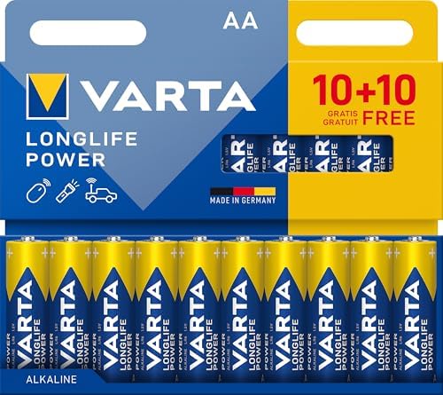 VARTA Pile AA, 10+10 (20 pezzi), Longlife Power, Alcaline, 1,5V, ideale per giocattoli, mouse wireless, torce elettriche, imballaggio riciclato al 90%, Made in Germany
