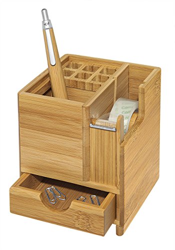 Wedo 0611707 - Portaobjetos de sobremesa, de bambú, con dispensador, color marrón