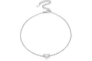 ChicSilver Tobillera Corazón Inicial Plata Mujer Pulsera de Tobillo Plata de Ley 925 26 Letras Iniciales Regalo de Verano 22cm Cadena Fina Ajustable