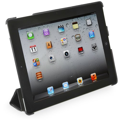 StilGut Couverture Case Tasche aus feinstem Leder f  r Apple iPad  3  und 4  Generation  unterst  tzt Smart-Cover Funktion  Schwarz - glattes Leder