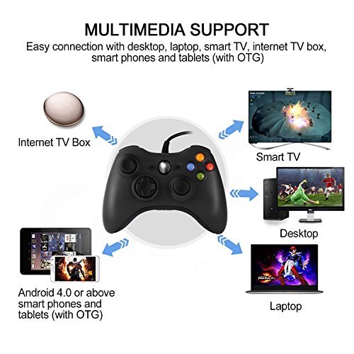 JAMSWALL Xbox 360 Controlador de Gamepad  Mando para PC Windows XP 7 8 10  Negro 