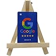 REVUZ Gooogle Review Card – Equipped with NFC Chip and QR Code, Instant Activation with Your Business Page Link, Tap or Scan to Access. (Blue PVC Card With Stand)