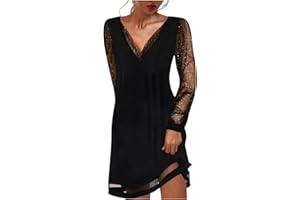 Lettorlick Femmes Col V Robe à Manches Longues Tunique Élégant Soirée Fête Cocktail Shirt Robes de Bal Robe de soirée