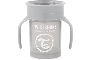 Twistshake Tasse 360 | Gobelet pour Bébé avec Bord à 360° - 230 ml | Tasse D'apprentissage pour Enfants avec Poignées | Gobelet Anti-Déversement pour Tout-Petits | Sans BPA | 6+ Mois | Gris