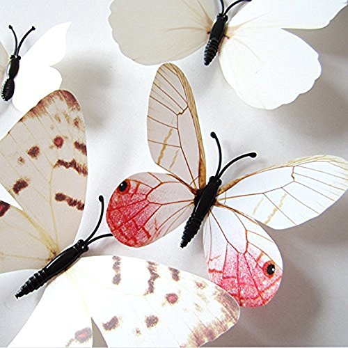 Forepin® 24 tlg Wandtattoo Wand Aufkleber 3D Magnetschmetterling Wandaufkleber Wanddekoration Kühlschrankmagnet mit Klebepunkten zur Fixierung – Lebendig Weiß Schmetterling - 4