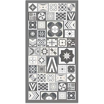 Panorama Tapis Du Sol Vinyle Style Carreaux De Ciments Gris 40 X 80 Cm Tapis De Cuisine En Pvc Linoléum Vinyle Antidérapant Lavable Ignifuge