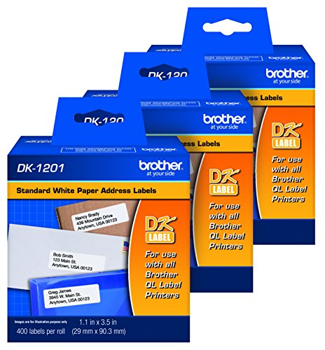 Brother Genuine DK-1201 Die-Cut Standard Address Labels – Long Lasting Reliability, Die-Cut Standard Address Paper Labels, 1.14” x 3.5” Individual Label Size, 400 Labels per Roll, (1) Roll per Box