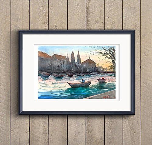 Fine Art Print of My Zurich Switzerland Watercolour Painting Signed Seascape River Boats A3 A4 Giclee High Quality