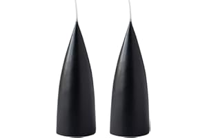 Kunstindustrien® Cone Shaped Candles, Made in Denmark, 43 Colours Available, Dripless & Smokeless Pillar Candles, Candles Long Burning 15 Hours, Unscented Candle Gift Set, 2pcs. 6.5 x 16cm (Black)