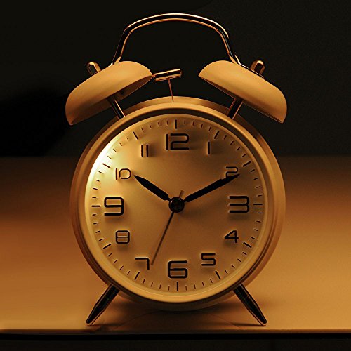 VLike Doppelglockenwecker mit Nachtlicht, großes Zifferblatt von 4 Zoll, Analog Quarzwecker mit lautem Alarm,kein Ticken, geräuschlos lautlos wecker(weiß) - 7