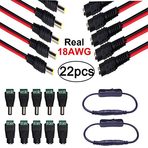 RUNCCI 5 Pairs DC Power Pigtail Cable 5.5 x 2.1mm Male Female Connctors 5 Pairs Male Female DC Power Jack Plug Maschio Femmina Spina DC Switch for CCTV Home Security Surveillance Camera