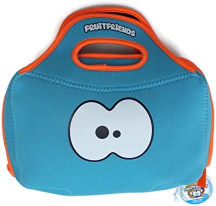 Azure Blue & Orange Lunch Food Bag by Fruitfriends. Made From Insulted Protective Colourful Neoprene With Wipe Clean Inside. Machine Washable. Comes with FREE Snack Box* (snack box colours may vary)