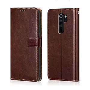 WOW Imagine Shock Proof Flip Cover Back Case Cover for Xiaomi Mi Redmi Note 8 Pro (Flexible | Leather Finish | Card Pockets Wallet & Stand | Chestnut Brown)