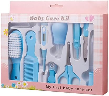 Kolamom Baby Grooming Kit Infant Nursery Set Newborn Healthcare Kits Child Care Baby Nail Clipper File Scissor Tweezer Thermometer Brush Comb Cleaning Sets (blue)
