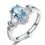 AnazoZ Modeschmuck Ovalschliff 6X8mm Blau Topas Ring Vintage 925 Sterling Silber Jahrestag Eheringe Damen Ringgr.57 (18.1)