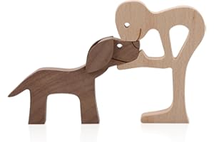 GLADFRESIT Wooden Pet Carvings Dog Puppy Statue - Handmade Craft, Creative Home Décor (Boys and Dogs)