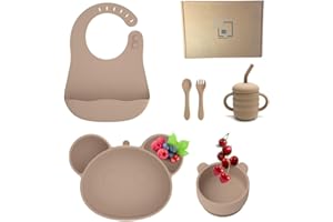 Mh Mediterraneanhabitat. Set Pappa Svezzamento Bambini - Piattino Pappa Svezzamento con Ventosa, Bicchiere per Bambini con Cannuccia, (Senza BPA) - Set Svezzamento Prima Pappa.