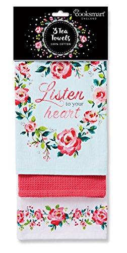 Cooksmart Geschirrtücher mit Aufdruck "Listen To Your Heart", Enteneier-Blau, 3er Set