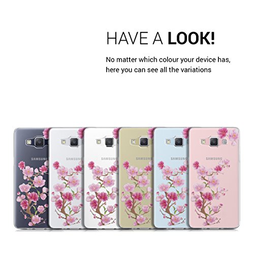 kwmobile Funda para Samsung Galaxy A5  2015  - Carcasa de  TPU  para m  vil y dise  o de Rama de Flores en  Rosa Fucsia Rosa Claro Transparente 