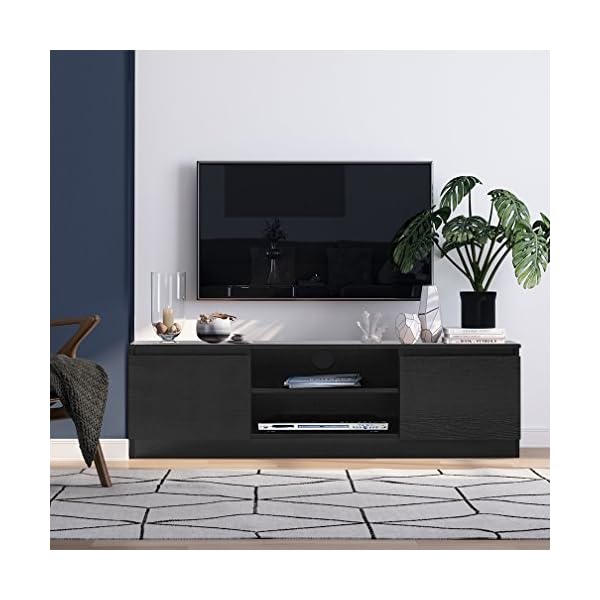TV Cabinet, HST Mall Modern TV Unit 120cm TV Cabinet Stand Black Matt Home Office Furniture - Image 3