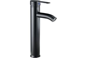 DIDARENBA Grifo lavabo negro alto mate acero inoxidable monomando agua fria y caliente con mangueras incluidas grifo baño negro caño alto