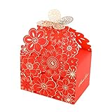 Amosfun Wedding Candy Box Craft Paper Box Flower Butterfly Pattern Hollow Out Sweets Gift Holders for Birthday Wedding Party(Red Large Size) 20 Pcs