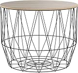 Ein runder, abnehmbarer Holz-Deckel bedeckt die Öffnung des Korbs, wodurch die Tische als Beistelltische oder Couchtische genutzt werden können